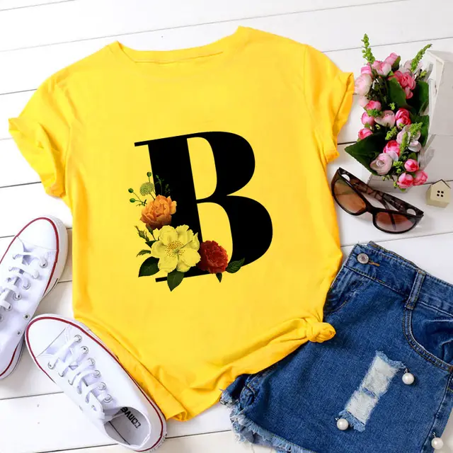 Fashion Women's 26 Letters Printed Simple Short Sleeved T Shirt - Shop at LoveMi