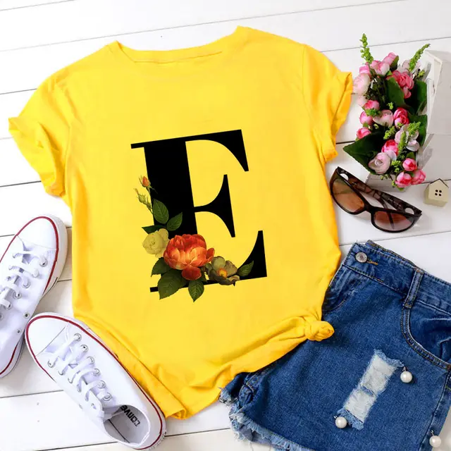 Fashion Women's 26 Letters Printed Simple Short Sleeved T Shirt - Shop at LoveMi