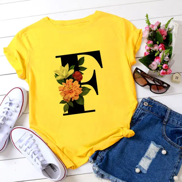 Fashion Women's 26 Letters Printed Simple Short Sleeved T Shirt - Shop at LoveMi