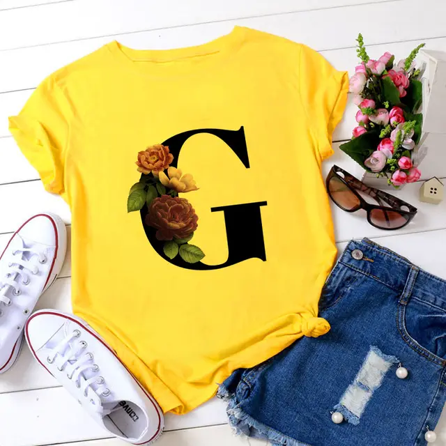 Fashion Women's 26 Letters Printed Simple Short Sleeved T Shirt G - Shop at LoveMi