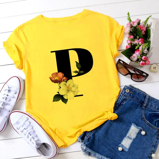 Fashion Women's 26 Letters Printed Simple Short Sleeved T Shirt P - Shop at LoveMi