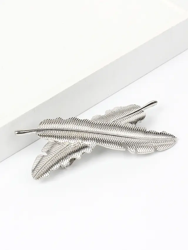 Han Fan Clip Leaf Hairpin Metal Clip Silver - Shop at LoveMi