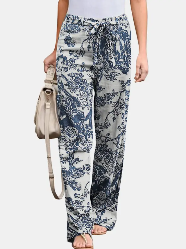 Cotton And Linen Straight Mid Waist Casual Pants White - Shop at LoveMi