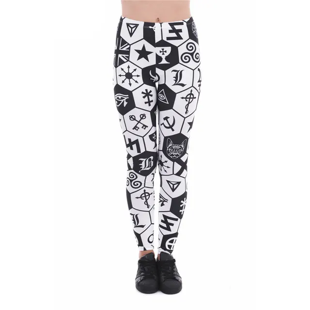 Geometric European And American Printed Cropped Trousers High Waist Sports Black White - Shop at LoveMi