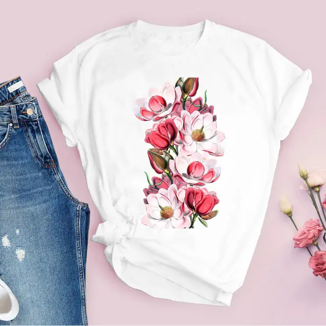 Graphic Flower T Shirt Fashion Casual Floral Pattern PrintingLadies Base - Shop at LoveMi