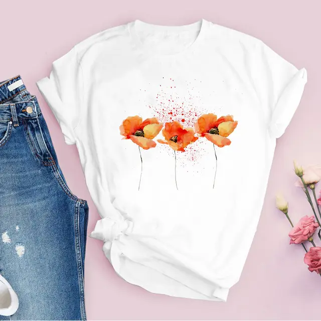 Graphic Flower T Shirt Fashion Casual Floral Pattern PrintingLadies Base - Shop at LoveMi