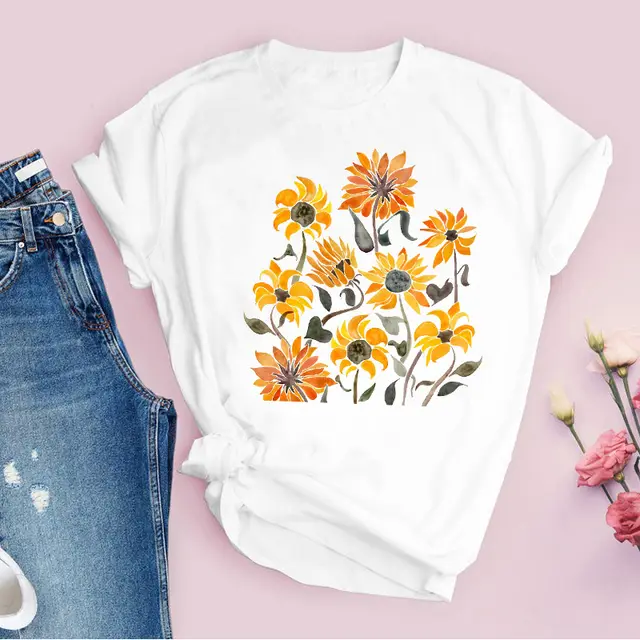 Graphic Flower T Shirt Fashion Casual Floral Pattern PrintingLadies Base G - Shop at LoveMi