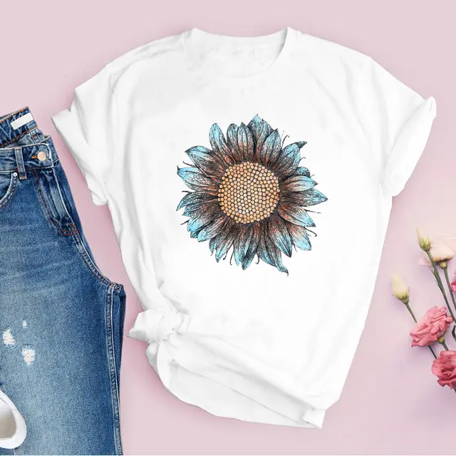 Graphic Flower T Shirt Fashion Casual Floral Pattern PrintingLadies Base K - Shop at LoveMi