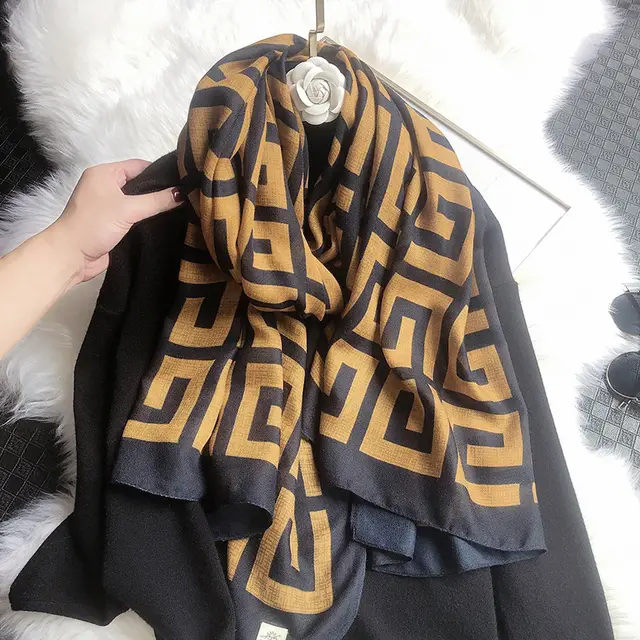 Printed Cotton And Linen Multifunctional Silk Scarf Navy Yellow - Shop at LoveMi