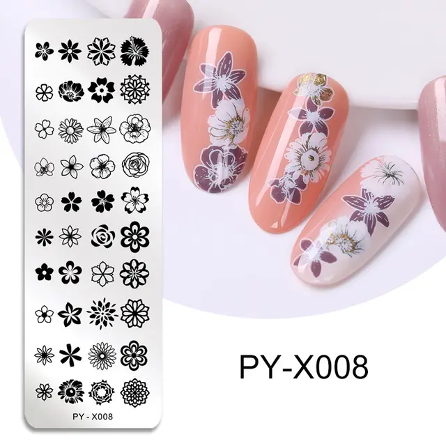 New Style Nail Art Stainless Steel Printing Plate Blue Film Steel Plate Plant Flower Painting H - Shop at LoveMi