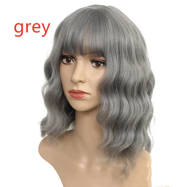 Wig Cover Air Liuhaihai Corrugated Mid Length Curly Hair Chemical Fiber Head Cover Grey - Shop at LoveMi