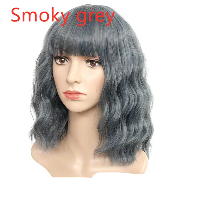 Wig Cover Air Liuhaihai Corrugated Mid Length Curly Hair Chemical Fiber Head Cover Smoky Grey - Shop at LoveMi