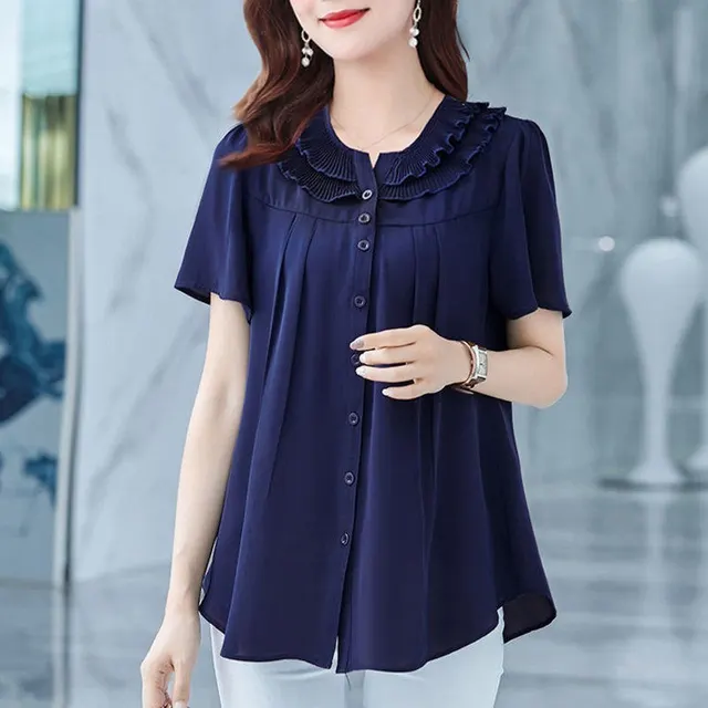 Women's Middle Aged And Elderly Women Cover Meat Loose And Thin Chiffon Shirt Tide Blue - Shop at LoveMi