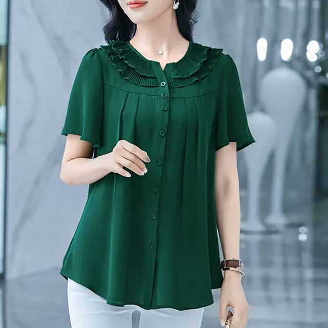 Women's Middle Aged And Elderly Women Cover Meat Loose And Thin Chiffon Shirt Tide Green - Shop at LoveMi
