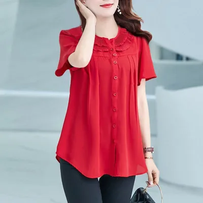 Women's Middle Aged And Elderly Women Cover Meat Loose And Thin Chiffon Shirt Tide Red - Shop at LoveMi