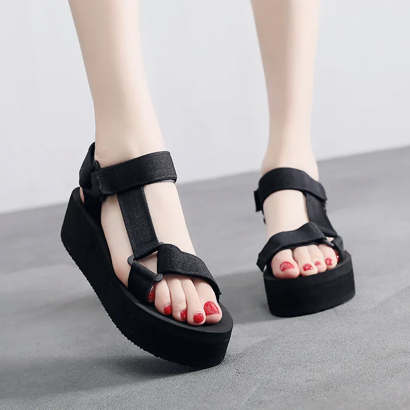 Slope Heel Platform Non slip Seaside Beach Women's Shoes Black - Shop at LoveMi