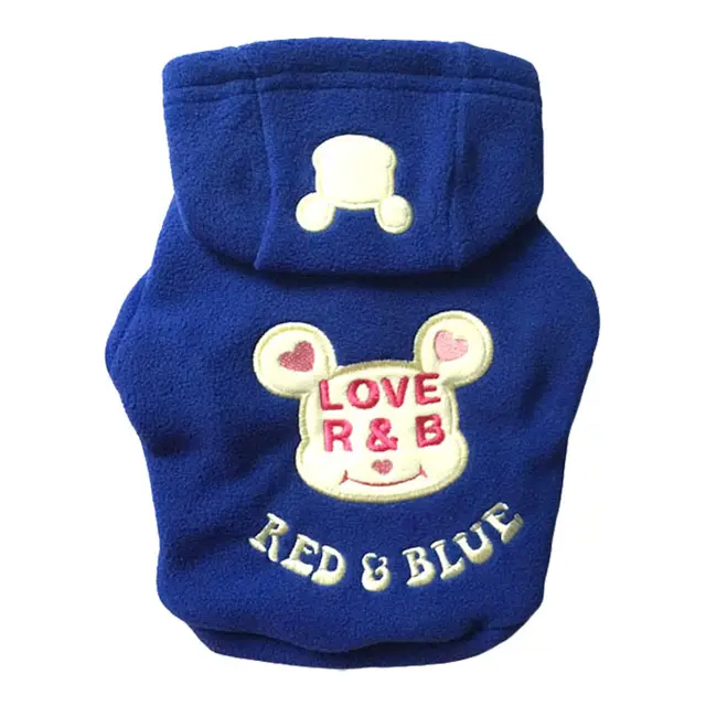 Polar Fleece Cartoon Embroidered Pet Hooded T Shirt Blue - Shop at LoveMi