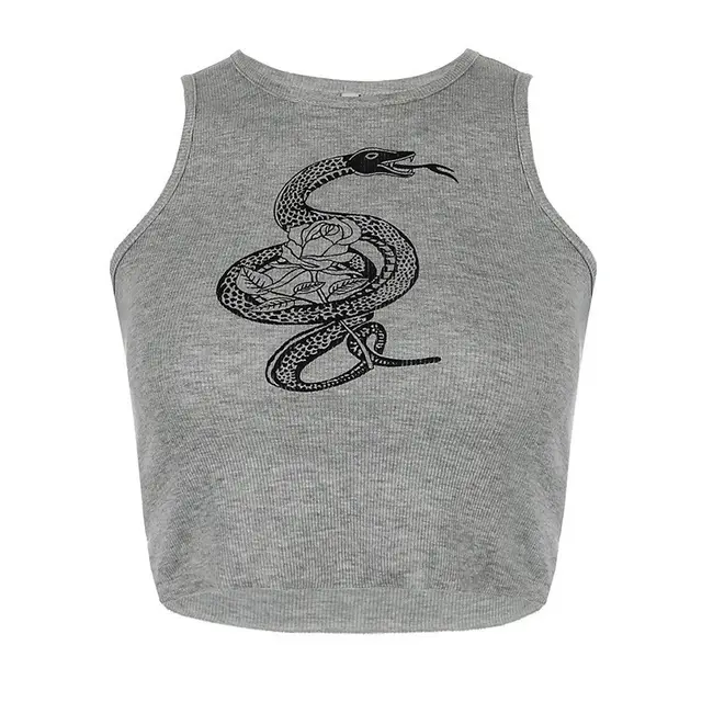 Fashion Slim Top With Snake Print Sports Vest Grey - Shop at LoveMi