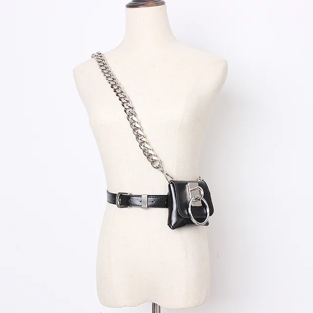Concave Shape Metal Ring Pig Nose Thick Chain Dual Purpose Coin Purse Messenger Bag Waist Bag Black - Shop at LoveMi