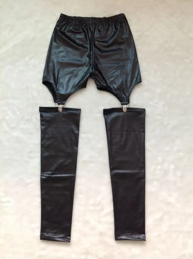 Clip on Garter Faux Leather Pants Split Hardware Buckle Black - Shop at LoveMi