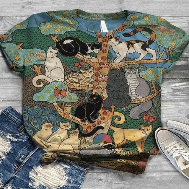 Women's Creative Digital Printing Short Sleeved T Shirt - Shop at LoveMi
