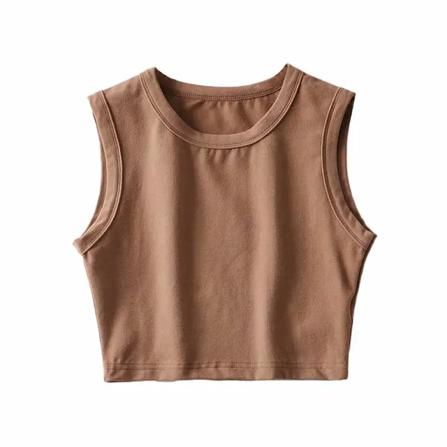 Short Cropped Solid Color Tank Top Coffee - Shop at LoveMi