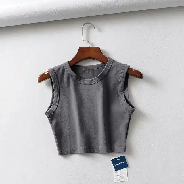 Short Cropped Solid Color Tank Top Dark Grey - Shop at LoveMi