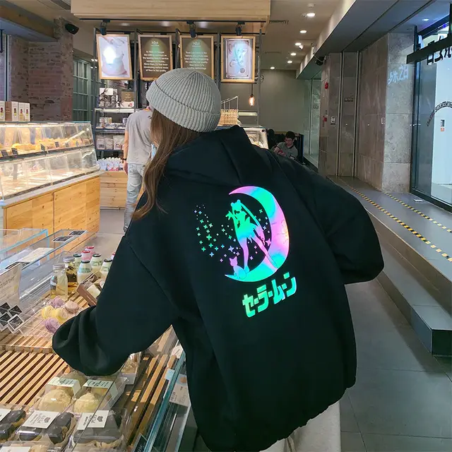 Sailor Moon Reflective Sweatshirt Girl Student Autumn And Winter Black - Shop at LoveMi