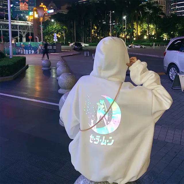 Sailor Moon Reflective Sweatshirt Girl Student Autumn And Winter White - Shop at LoveMi