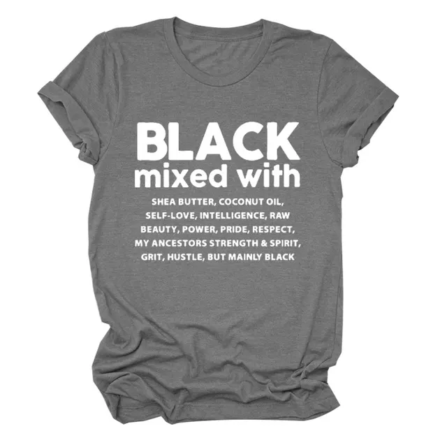 Black Mixed With Letter Pullover Bottoming T Shirt Dark Grey - Shop at LoveMi
