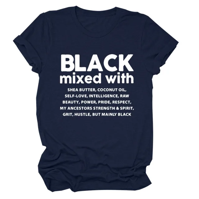 Black Mixed With Letter Pullover Bottoming T Shirt Navy Blue - Shop at LoveMi