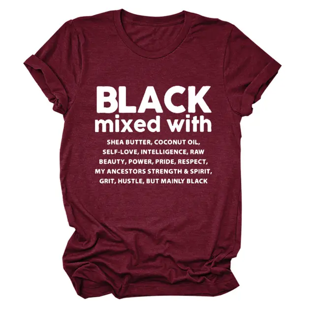 Black Mixed With Letter Pullover Bottoming T Shirt Wine Red - Shop at LoveMi