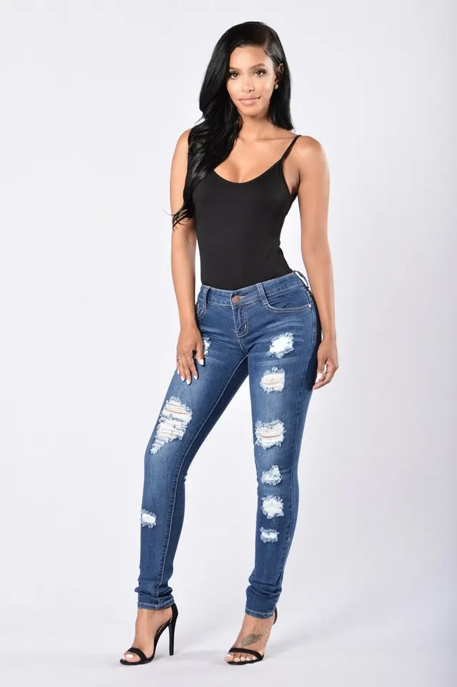 Women's Jeans Fashion Trend Ripped Denim Trousers Feet Pants Blue - Shop at LoveMi