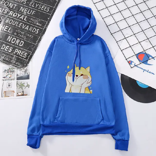 New Korean Style Loose Hooded Sweater Blue - Shop at LoveMi