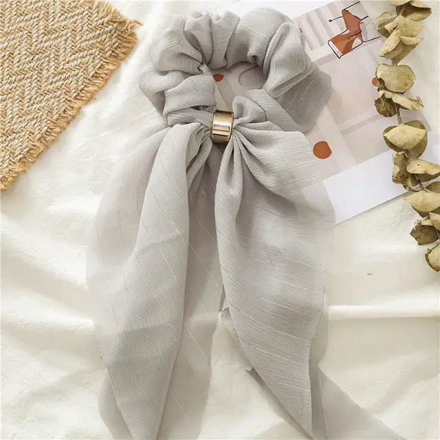 Streamer hair ring new double bow silver ribbon Gray - Shop at LoveMi