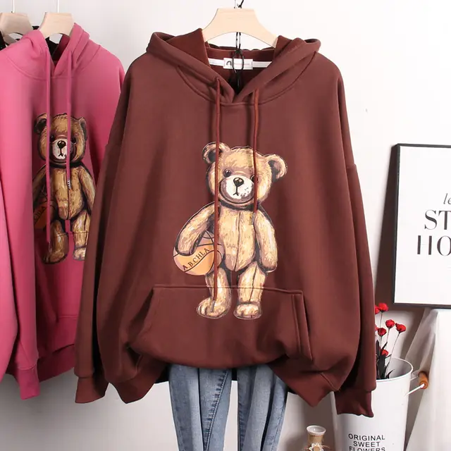 Thickened Cartoon Bear Pullover Ladies Sweater Coffee - Shop at LoveMi