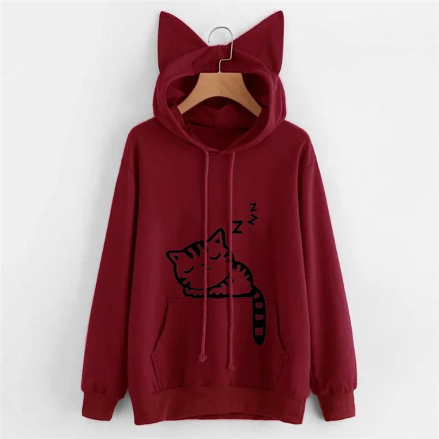 Long Sleeve Sweatshirt Hoodies Women Casual Crop Top Wine Red - Shop at LoveMi