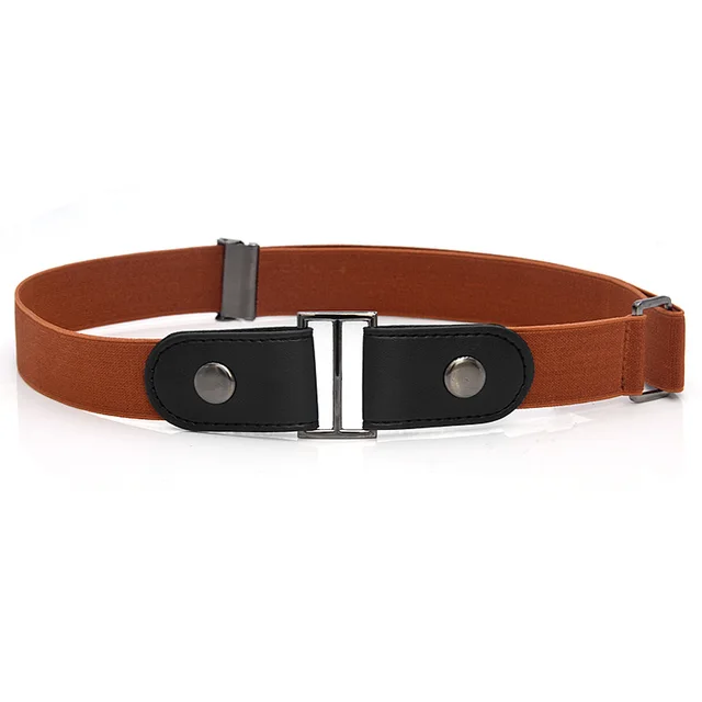 Faux Leather Slim Stretch Invisible Belt Jeans Lazy Belt Brown - Shop at LoveMi