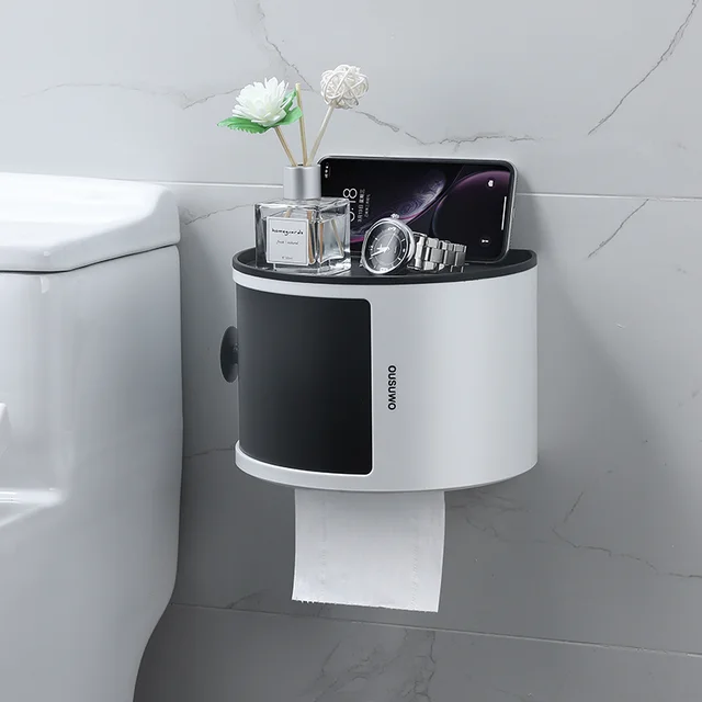 Toilet Household Storage Roll Paper Holder Perforated Free Wall Hanging Rack Multifunctional Laminated Waterproof Black - Shop at LoveMi