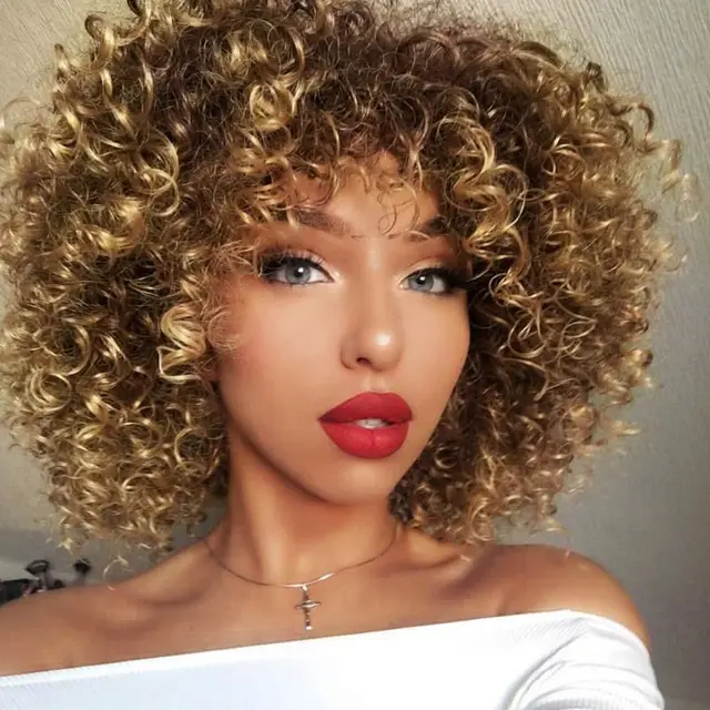 Cross Border Wigs European And American Fashion African Small Curly Ladies Wigs Headgear Wig African Explosive Head Yellow - Shop at LoveMi
