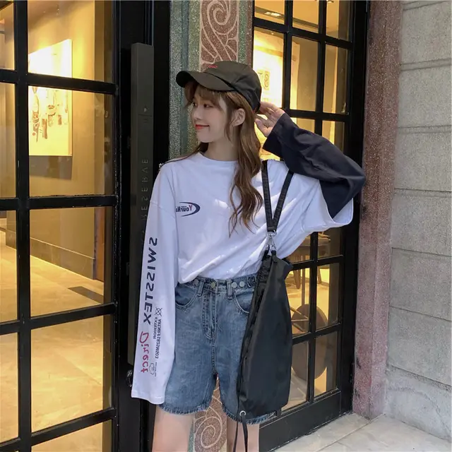Korean Style Student Shirt Fashion All Match Long Sleeved T Shirt For Women White - Shop at LoveMi