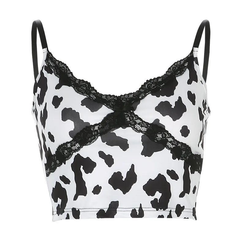 Lace V-neck Printed Sling Cocktail Vest - Black And White