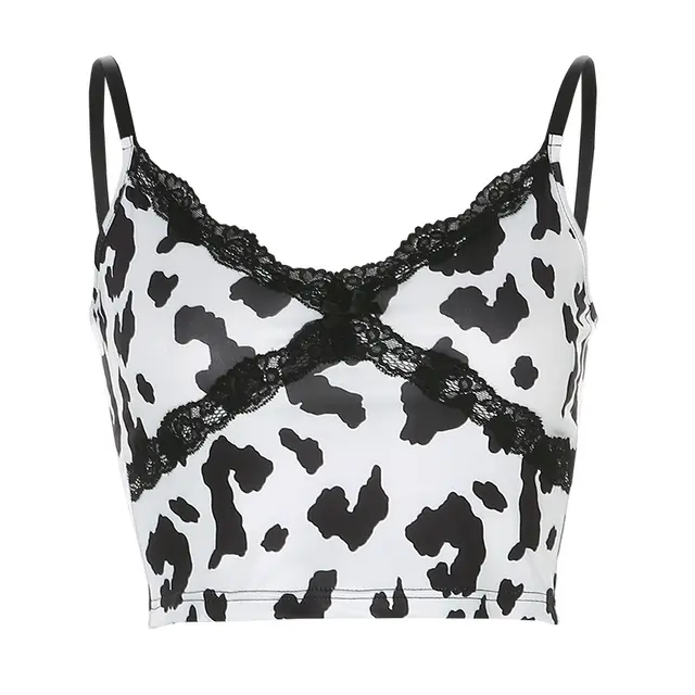 Lace V neck Printed Sling Cocktail Vest Black And White - Shop at LoveMi