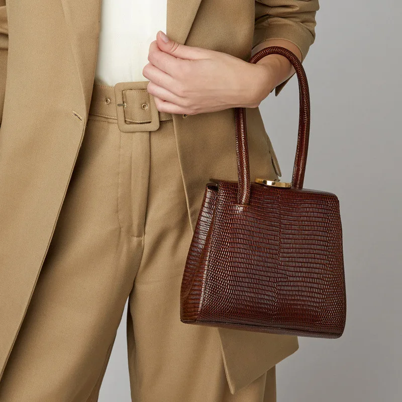 Lizard Pattern Personality Simple Shoulder Bag Handbag Brown - Shop at LoveMi