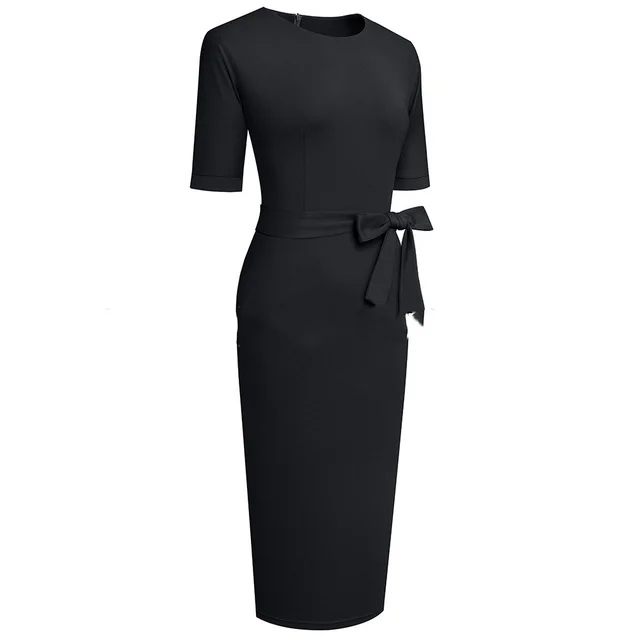 Bow Tie Wrap Hip Dress OL Slim Slimming Professional Dress Black - Shop at LoveMi