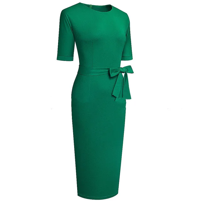 Bow Tie Wrap Hip Dress OL Slim Slimming Professional Dress Green - Shop at LoveMi