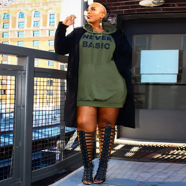 Plus Size Dresses for Women Letter Print Hoodie Casual Loose Mini Dress Sweat Suits Spring Clothes Army Green - Shop at LoveMi
