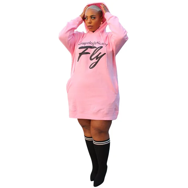 Plus Size Dresses for Women Letter Print Hoodie Casual Loose Mini Dress Sweat Suits Spring Clothes Pink - Shop at LoveMi