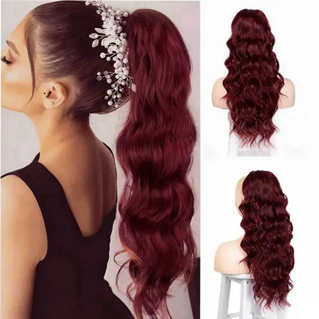 Wine Red Wig Ladies Wig Piece Long Curly Hair Wine Red - Shop at LoveMi