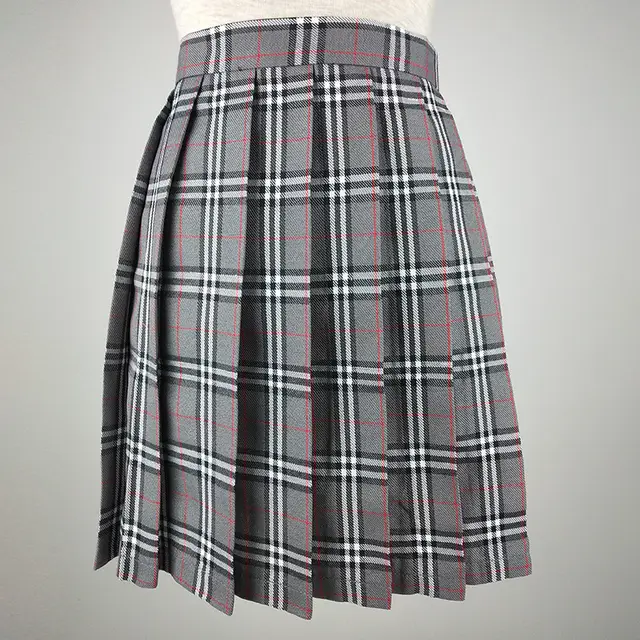 Spring And Summer College Style Simple And Fashionable Plaid Skirt Grey - Shop at LoveMi